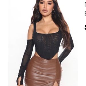 Black off the shoulder, long sleeve, corset top